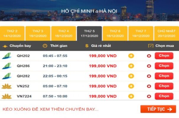 Chọn chuyến bay có nối chuyến